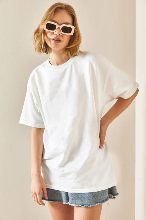 Beyaz Oversize Basic Tişört 3YXK1-47087-01 - 3