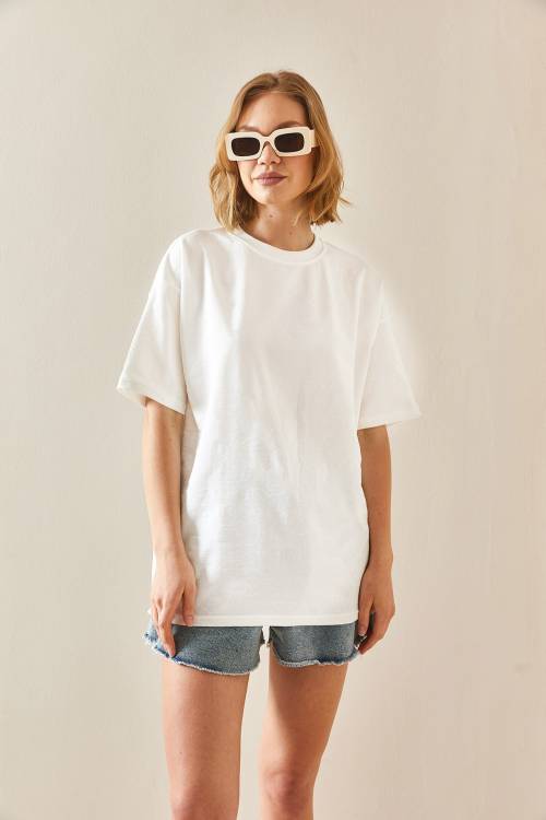 Beyaz Oversize Basic Tişört 3YXK1-47087-01 - 4