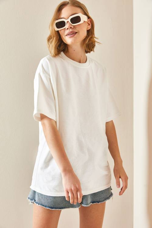 Beyaz Oversize Basic Tişört 3YXK1-47087-01 - 5