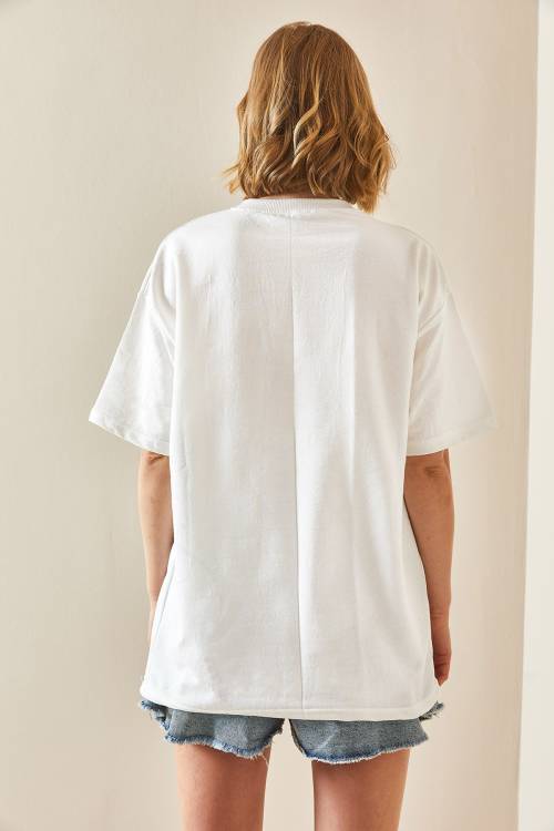 Beyaz Oversize Basic Tişört 3YXK1-47087-01 - 6