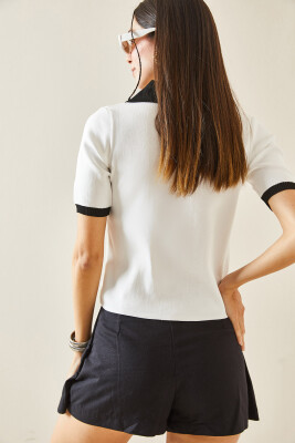 Beyaz Polo Yaka Crop T-Shirt 5YXK2-48436-01 - 6