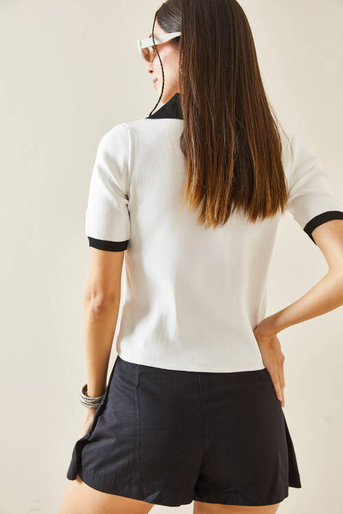 Beyaz Polo Yaka Crop T-Shirt 5YXK2-48436-01 - 6