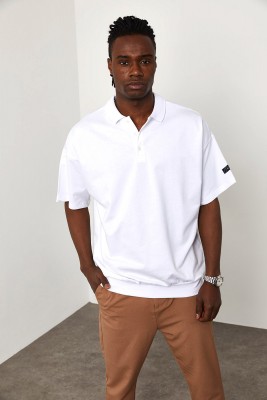 Beyaz Polo Yaka Oversize Tişört 1YXE1-44943-01 - 1