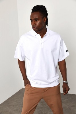 Beyaz Polo Yaka Oversize Tişört 1YXE1-44943-01 - 6