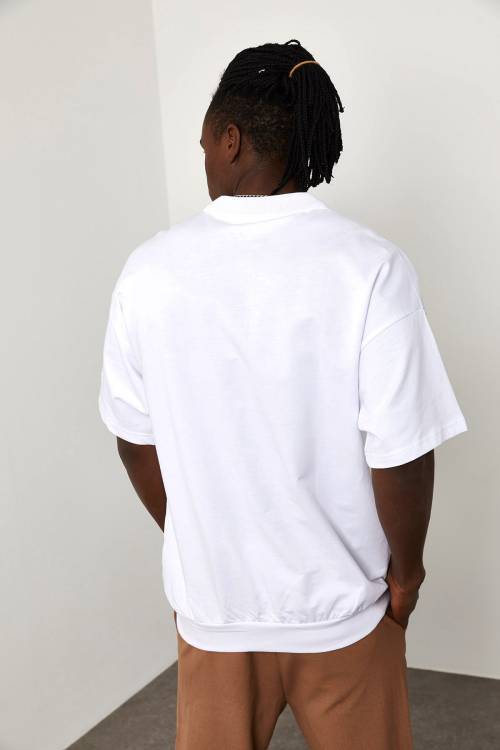 Beyaz Polo Yaka Oversize Tişört 1YXE1-44943-01 - 8