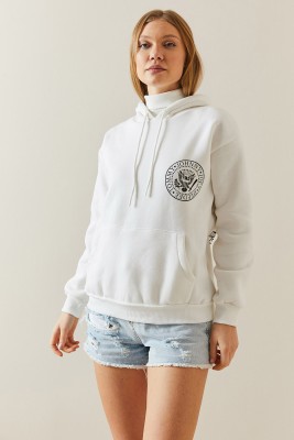 Beyaz Şardonlu & Arkası Baskılı Kapüşonlü Sweatshirt 4KXK8-47836-01 - 3