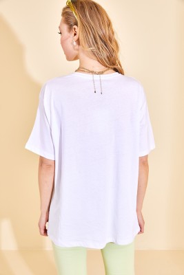 Beyaz Taş İşlemeli Basic Tişört 2KXK1-46001-01 - 7