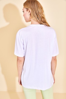 Beyaz Taş İşlemeli Basic Tişört 2KXK1-46002-01 - 7
