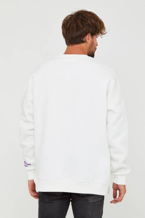 Beyaz Üç İplik Baskılı Sweatshirt 2KXE8-45501-01 - 5
