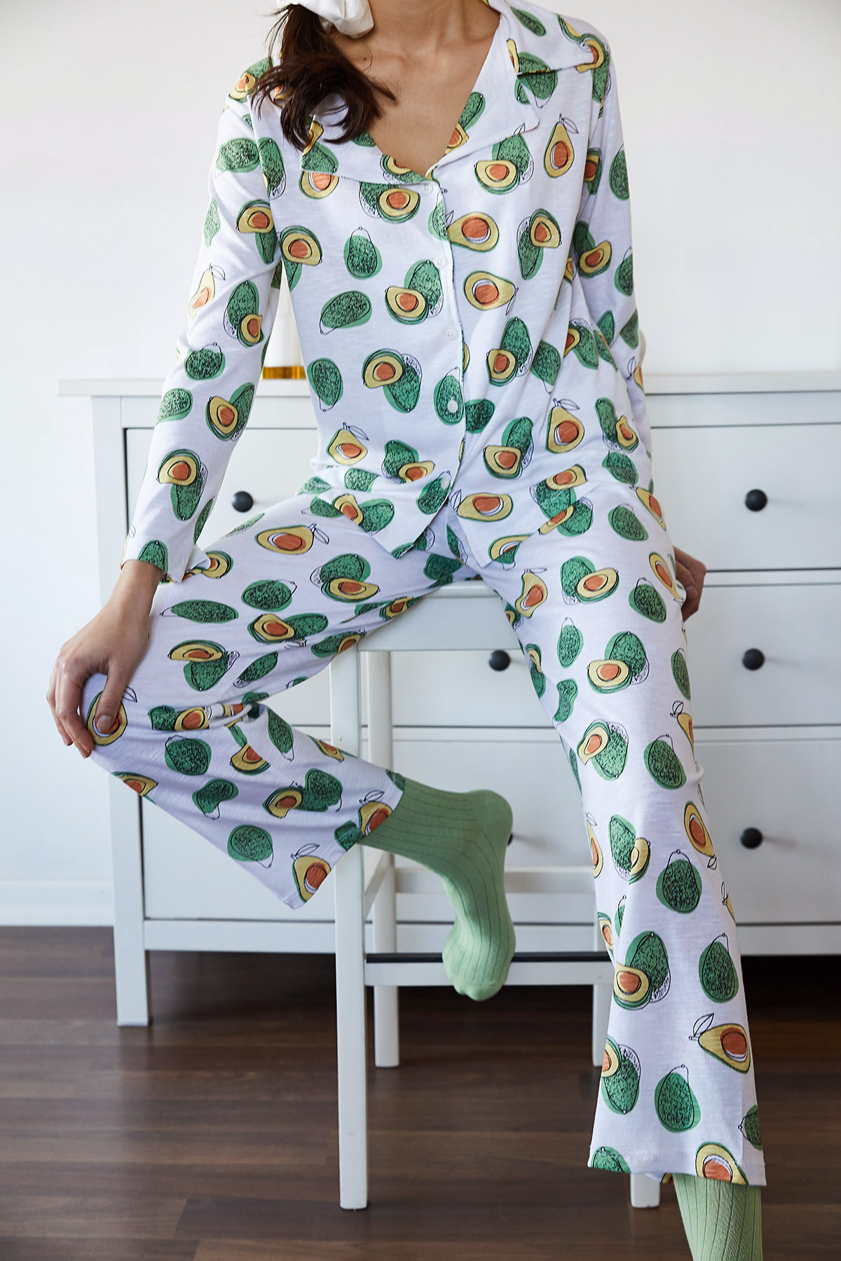 Beyaz & Yeşil Avokado Desenli Pijama Takımı 1KXK8-44700-78 - 2