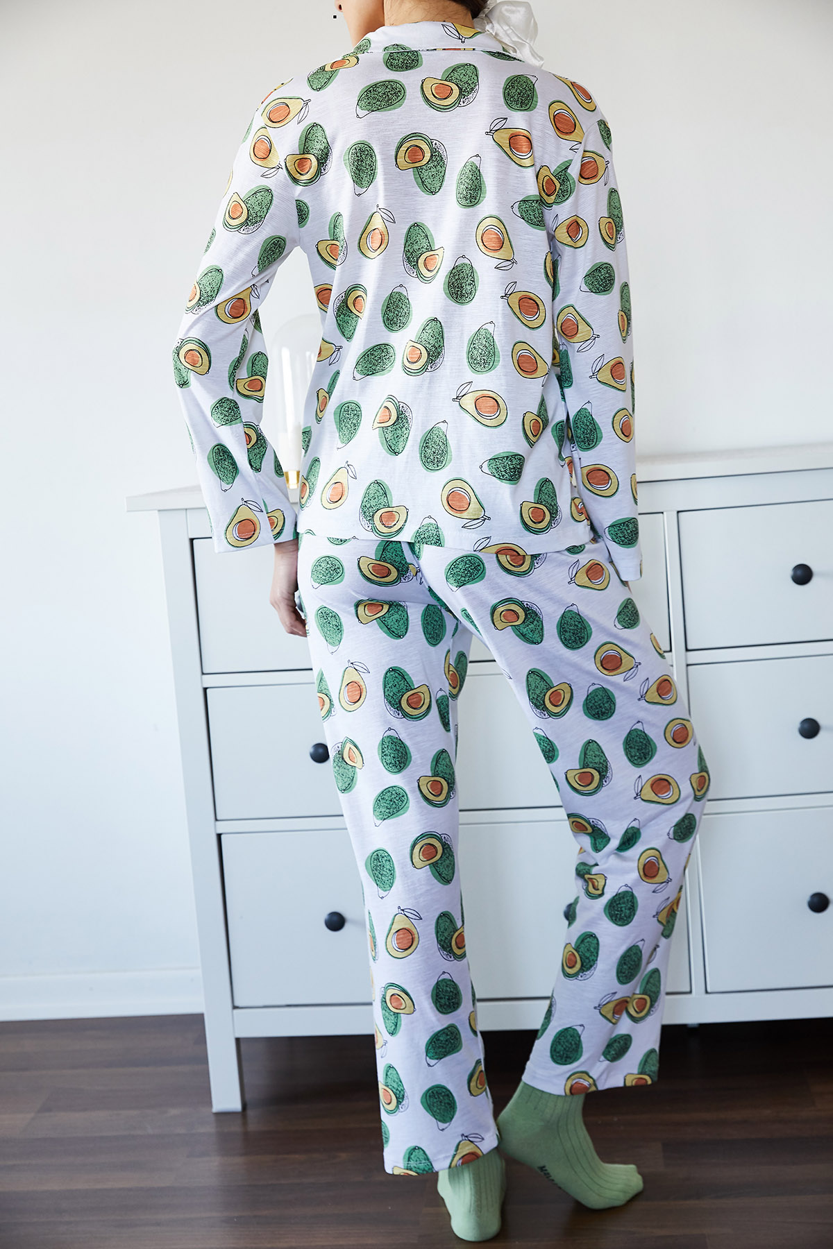Beyaz & Yeşil Avokado Desenli Pijama Takımı 1KXK8-44700-78 - 7