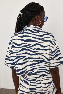 Beyaz Zebra Desenli Kot Crop Gömlek 1YXK2-45058-01 - 7