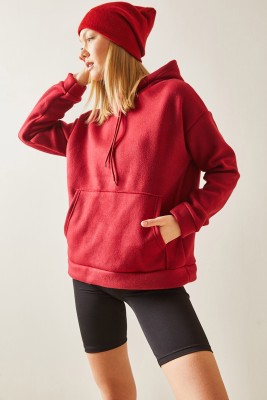 Bordo Kanguru Cepli & Kapüşonlu Polar Sweatshirt 4KXK8-47857-05 - 2