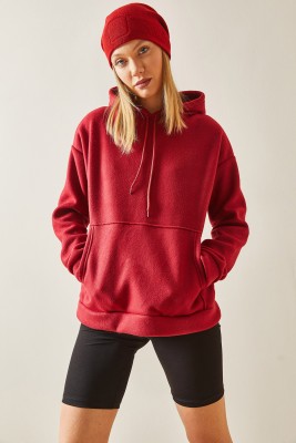 Bordo Kanguru Cepli & Kapüşonlu Polar Sweatshirt 4KXK8-47857-05 - 4