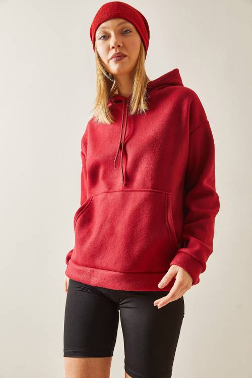 Bordo Kanguru Cepli & Kapüşonlu Polar Sweatshirt 4KXK8-47857-05 - 6