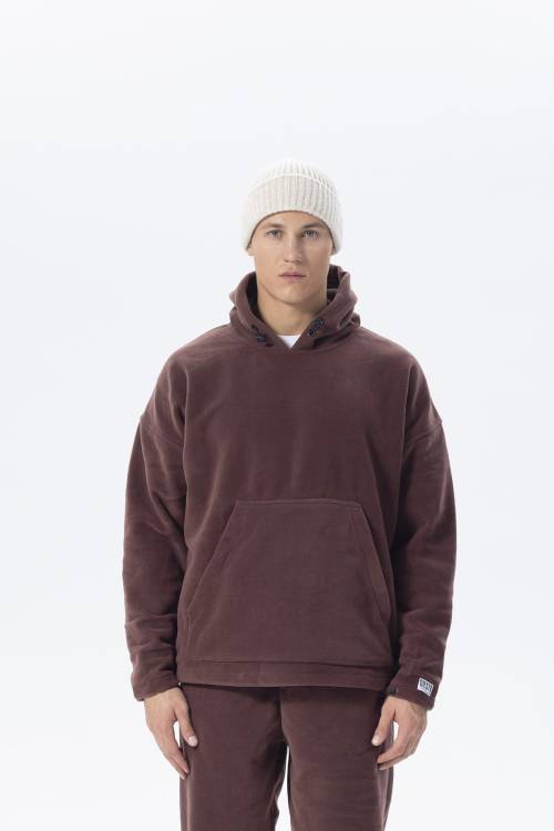 Bordo Oversize Kapüşonlu Polar Sweatshirt 2KXE8-45511-05 - 1