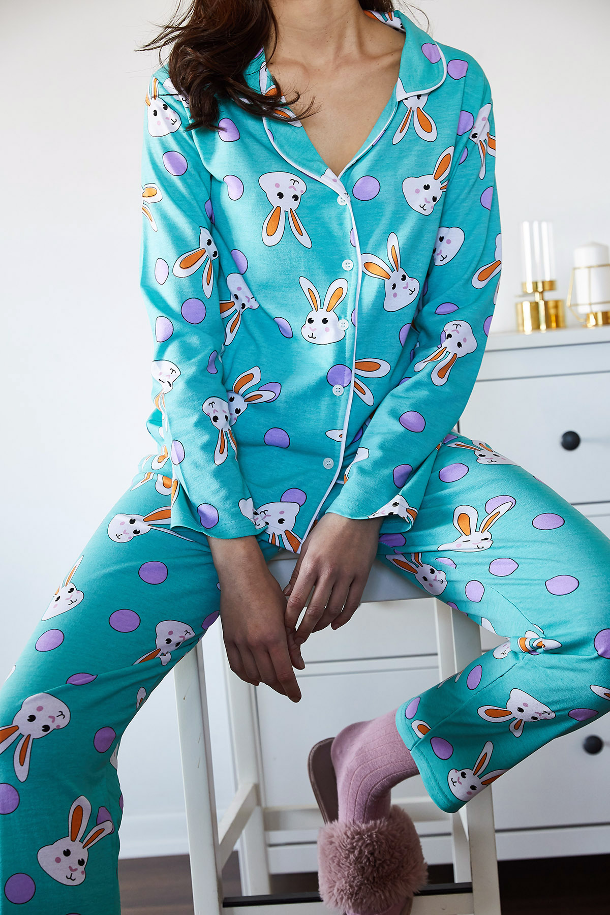 Buz Mavisi Tavşan Desenli Pijama Takımı 1KXK8-44721-43 - 3