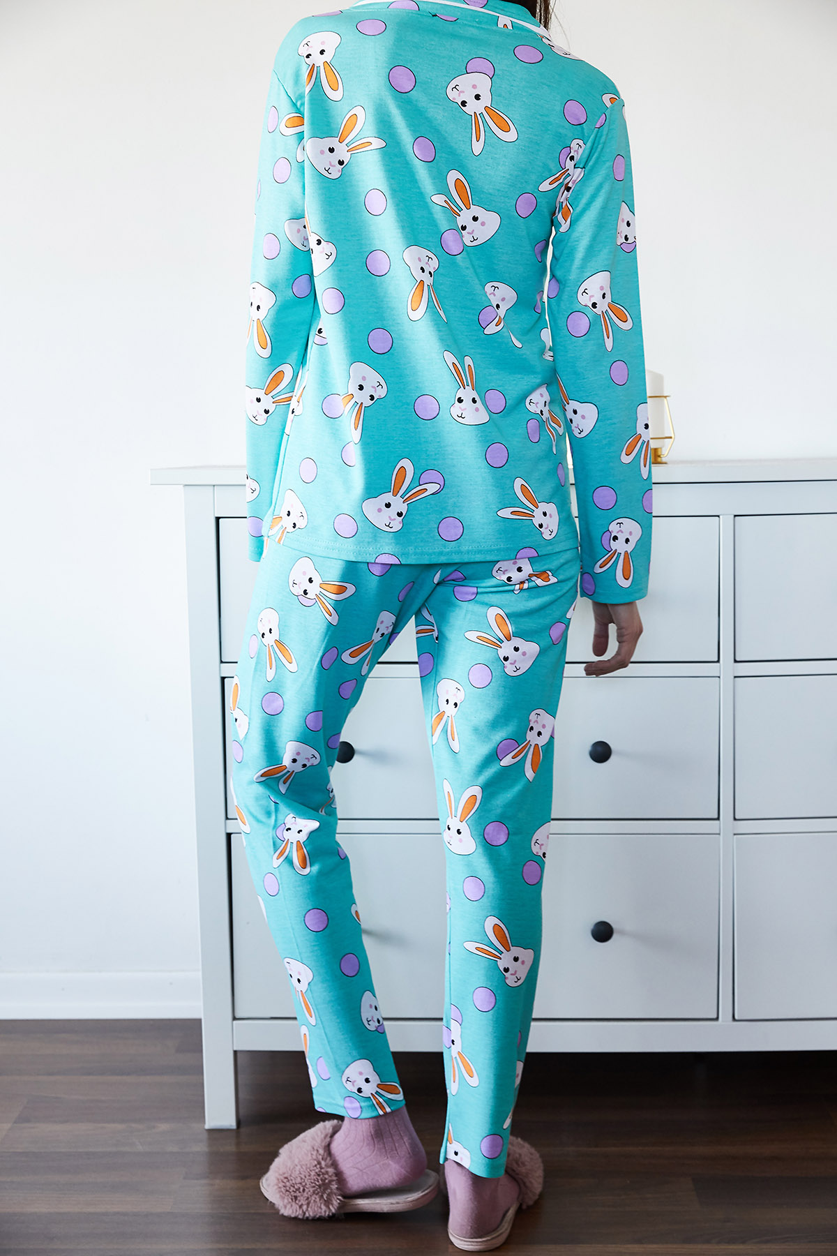 Buz Mavisi Tavşan Desenli Pijama Takımı 1KXK8-44721-43 - 8