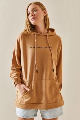 Camel Rengi Kanguru Cepli Kapüşonlü Sweatshirt 3YXK8-47460-53 