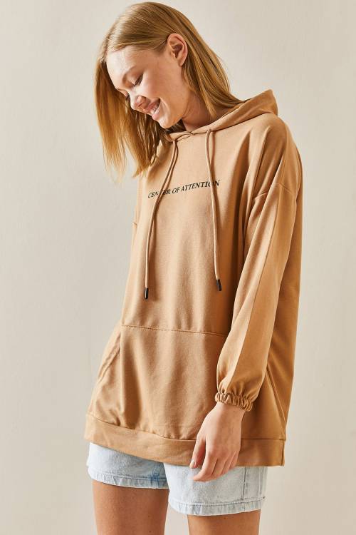 Camel Rengi Kanguru Cepli Kapüşonlü Sweatshirt 3YXK8-47460-53 - 3