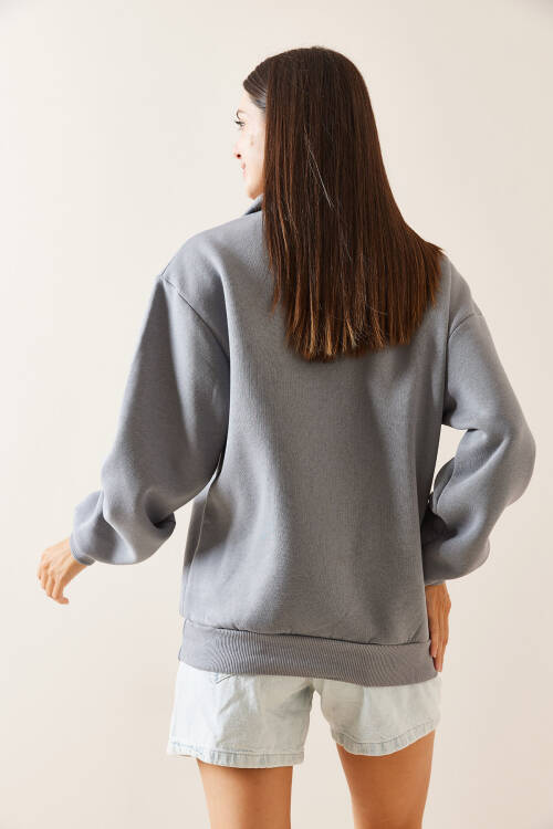 Füme Dik Yaka Baskılı Sweatshirt 5YXK8-48912-33 - 6