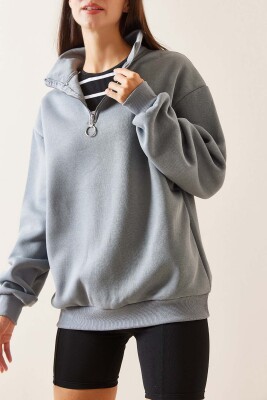 Füme Dik Yaka Fermuarlı Sweatshirt 5YXK8-48915-33 