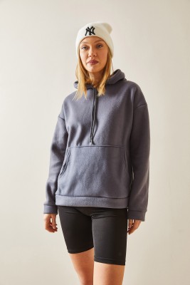 Füme Kanguru Cepli & Kapüşonlu Polar Sweatshirt 4KXK8-47857-33 - 4