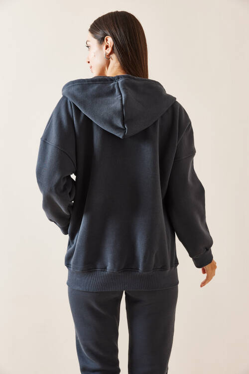 Füme Kapüşonlu & Fermuarlı Midi Sweatshirt 5YXK3-48913-33 - 6