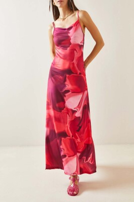 Fuşya Batik Desenli Askılı Maxi Elbise 5YXK6-48854-07 - XHAN