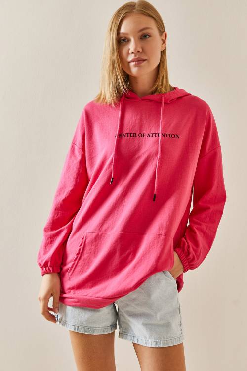 Fuşya Kanguru Cepli Kapüşonlü Sweatshirt 3YXK8-47460-07 - 2