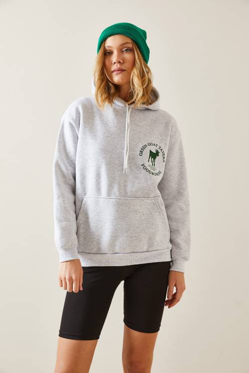 Gri Arkası Baskılı Şardonlu Kapüşonlü Sweatshirt 4KXK8-47704-03 - 7