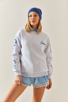 Gri Bisiklet Yaka Kolları Detaylı Sweatshirt 4KXK8-47751-03 - 4