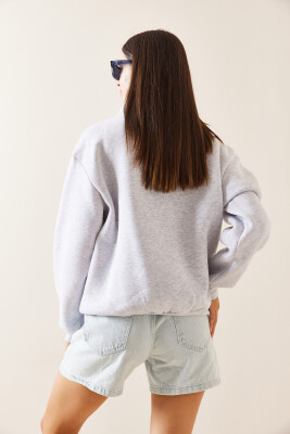 Gri Dik Yaka Baskılı Sweatshirt 5YXK8-48912-03 - 5