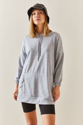 Gri Kanguru Cepli Oversize Kapüşonlü Sweatshirt 3YXK8-47461-03 - 2