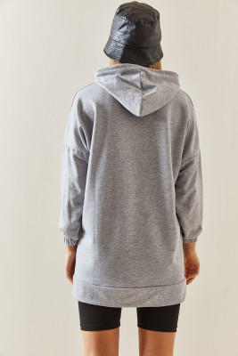 Gri Kanguru Cepli Oversize Kapüşonlü Sweatshirt 3YXK8-47461-03 - 7