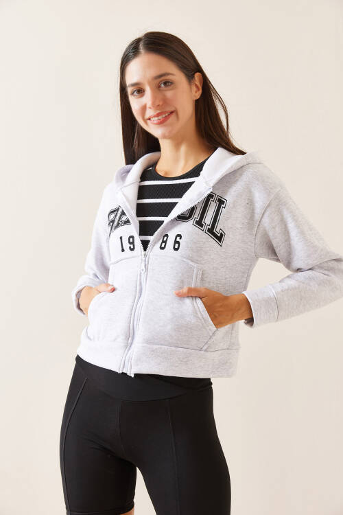 Gri Kapüşonlu & Baskılı Sweatshirt 5YXK8-48911-03 - 5