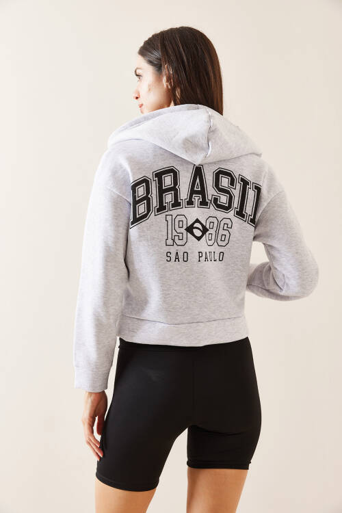 Gri Kapüşonlu & Baskılı Sweatshirt 5YXK8-48911-03 - 6