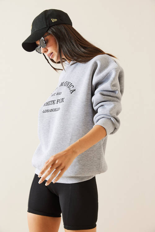 Gri Kapüşonlu Nakışlı Sweatshirt 5KXK8-48983-03 - 6