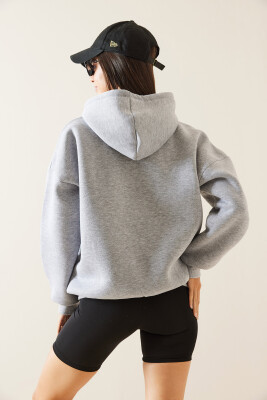 Gri Kapüşonlu Nakışlı Sweatshirt 5KXK8-48983-03 - 7