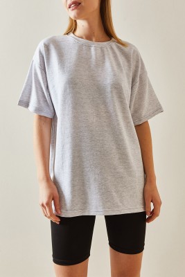 Gri Oversize Basic T-Shirt 3YXK1-47087-03 - XHAN