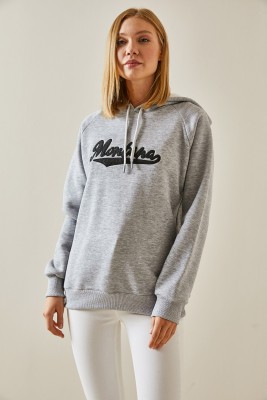 Gri Yazı Detaylı Şardonlu Kapüşonlü Sweatshirt 4KXK8-47594-03 - 5