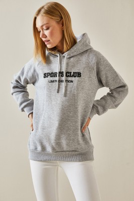 Gri Yazı Detaylı Şardonlu Kapüşonlü Sweatshirt 4KXK8-47596-03 - 3