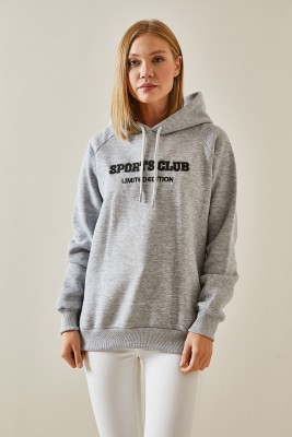 Gri Yazı Detaylı Şardonlu Kapüşonlü Sweatshirt 4KXK8-47596-03 - 6