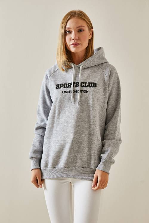 Gri Yazı Detaylı Şardonlu Kapüşonlü Sweatshirt 4KXK8-47596-03 - 6