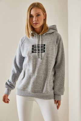 Gri Yazı Detaylı Şardonlu Kapüşonlü Sweatshirt 4KXK8-47597-03 - 4