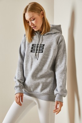 Gri Yazı Detaylı Şardonlu Kapüşonlü Sweatshirt 4KXK8-47597-03 - 6