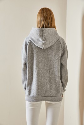 Gri Yazı Detaylı Şardonlu Kapüşonlü Sweatshirt 4KXK8-47597-03 - 7