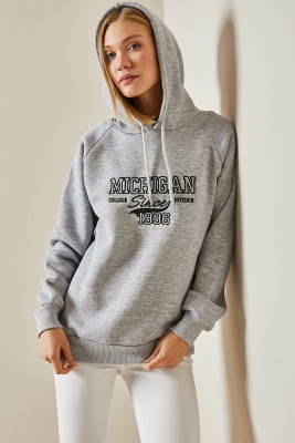 Gri Yazı Detaylı Şardonlu Kapüşonlü Sweatshirt 4KXK8-47600-03 - 7