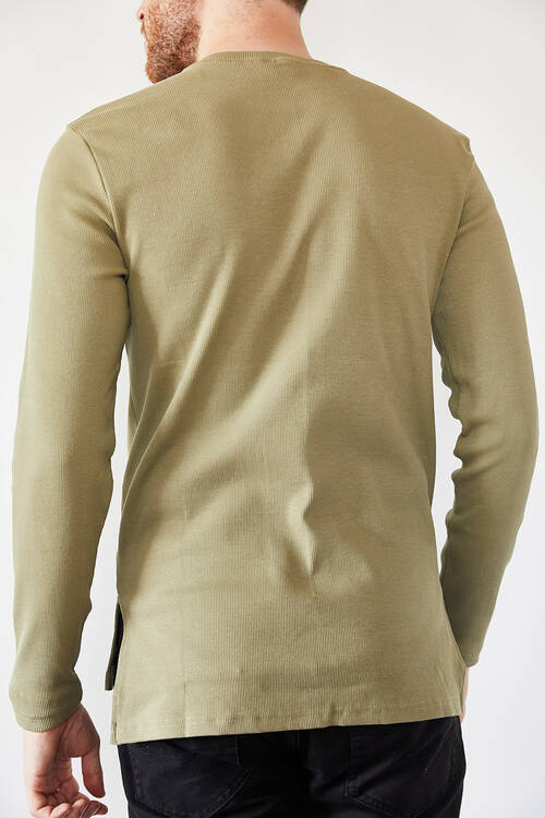Haki Arkası Uzun Basic Sweatshirt 0YXE8-44042-09 - 3