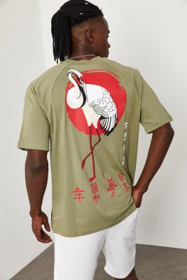 Haki Flamingo Baskılı Oversize Tişört 1KXE1-44663-09 - 1